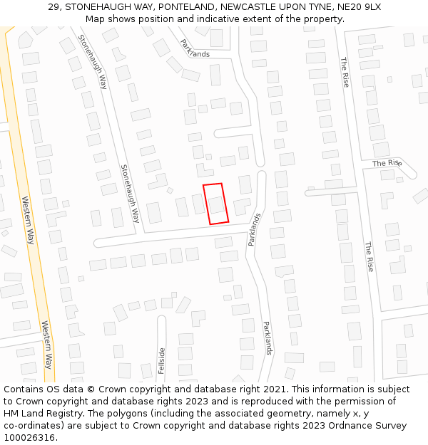 29, STONEHAUGH WAY, PONTELAND, NEWCASTLE UPON TYNE, NE20 9LX: Location map and indicative extent of plot