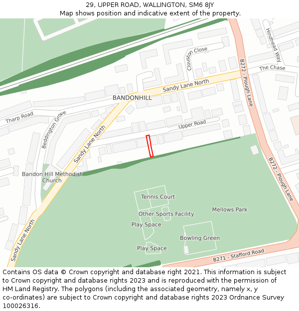 29, UPPER ROAD, WALLINGTON, SM6 8JY: Location map and indicative extent of plot