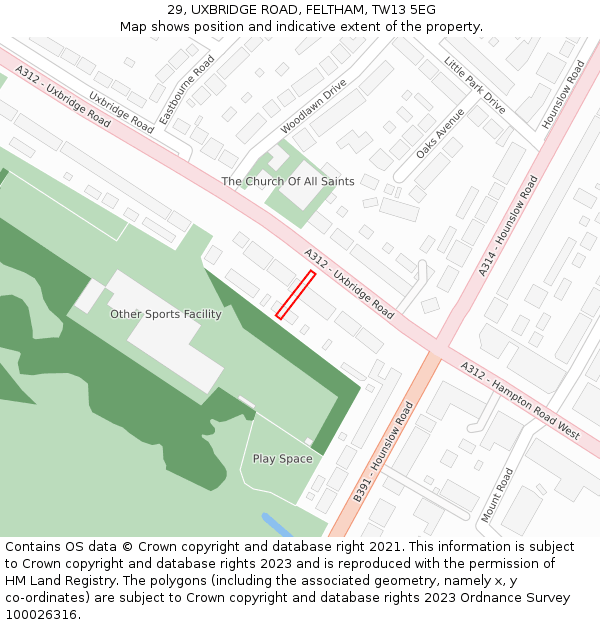 29, UXBRIDGE ROAD, FELTHAM, TW13 5EG: Location map and indicative extent of plot