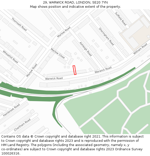 29, WARWICK ROAD, LONDON, SE20 7YN: Location map and indicative extent of plot