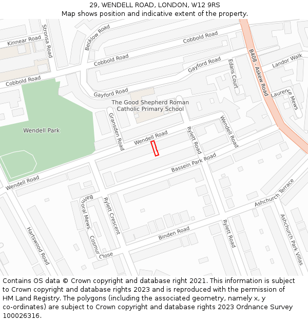 29, WENDELL ROAD, LONDON, W12 9RS: Location map and indicative extent of plot