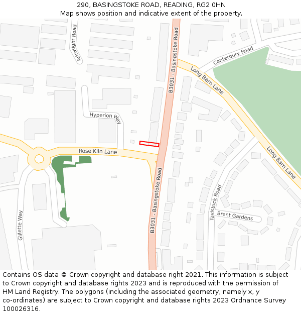 290, BASINGSTOKE ROAD, READING, RG2 0HN: Location map and indicative extent of plot