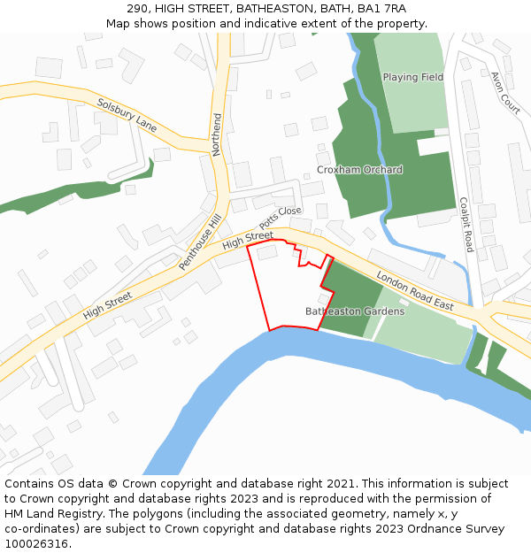 290, HIGH STREET, BATHEASTON, BATH, BA1 7RA: Location map and indicative extent of plot