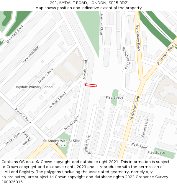 291, IVYDALE ROAD, LONDON, SE15 3DZ: Location map and indicative extent of plot