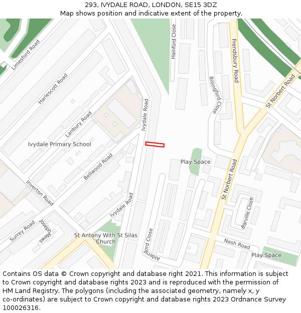 293, IVYDALE ROAD, LONDON, SE15 3DZ: Location map and indicative extent of plot