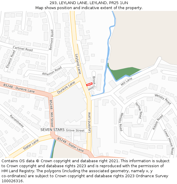293, LEYLAND LANE, LEYLAND, PR25 1UN: Location map and indicative extent of plot