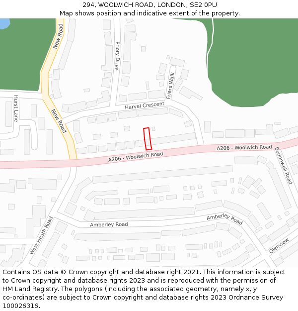 294, WOOLWICH ROAD, LONDON, SE2 0PU: Location map and indicative extent of plot