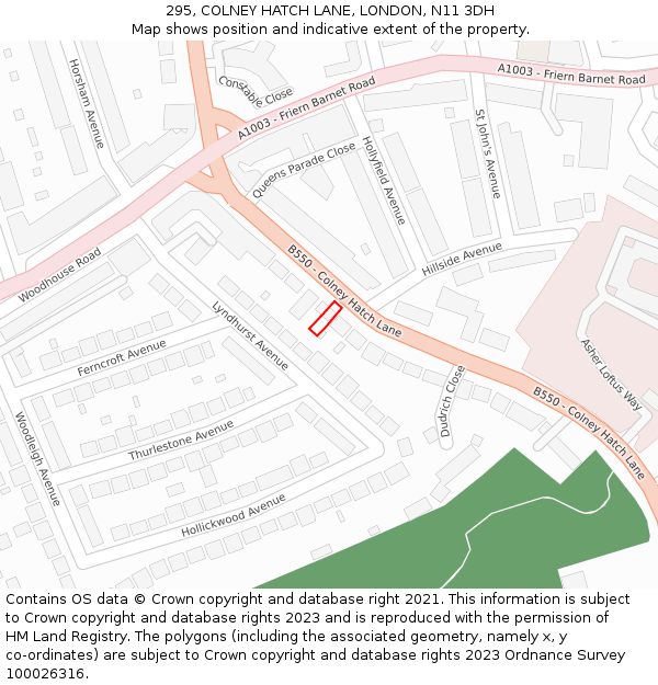 295, COLNEY HATCH LANE, LONDON, N11 3DH: Location map and indicative extent of plot