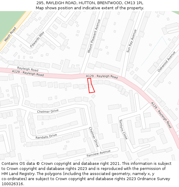295, RAYLEIGH ROAD, HUTTON, BRENTWOOD, CM13 1PL: Location map and indicative extent of plot