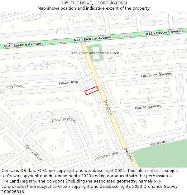 295, THE DRIVE, ILFORD, IG1 3PN: Location map and indicative extent of plot
