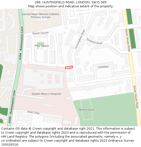 296, HUNTINGFIELD ROAD, LONDON, SW15 5ER: Location map and indicative extent of plot
