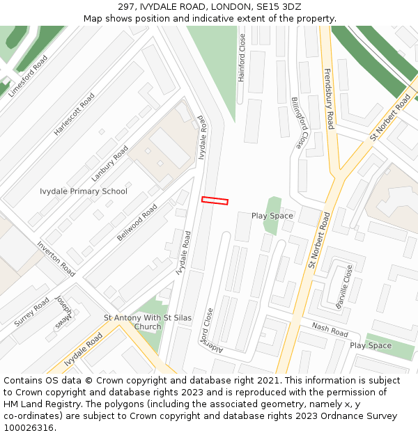 297, IVYDALE ROAD, LONDON, SE15 3DZ: Location map and indicative extent of plot