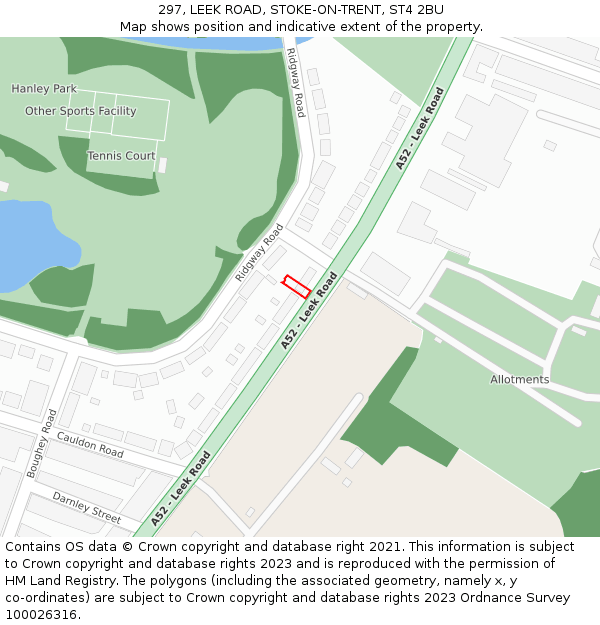 297, LEEK ROAD, STOKE-ON-TRENT, ST4 2BU: Location map and indicative extent of plot