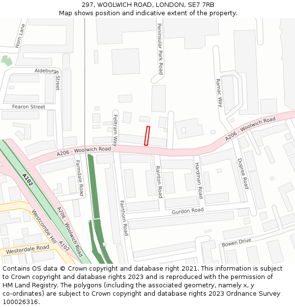 297, WOOLWICH ROAD, LONDON, SE7 7RB: Location map and indicative extent of plot