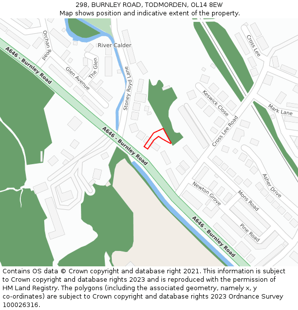 298, BURNLEY ROAD, TODMORDEN, OL14 8EW: Location map and indicative extent of plot