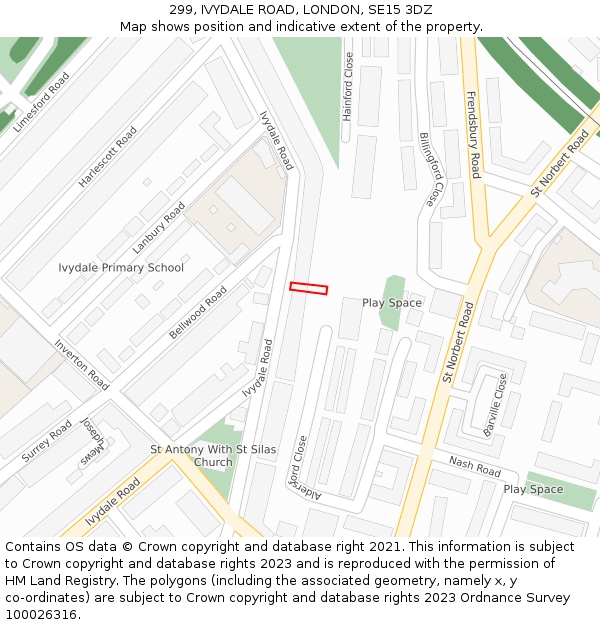 299, IVYDALE ROAD, LONDON, SE15 3DZ: Location map and indicative extent of plot