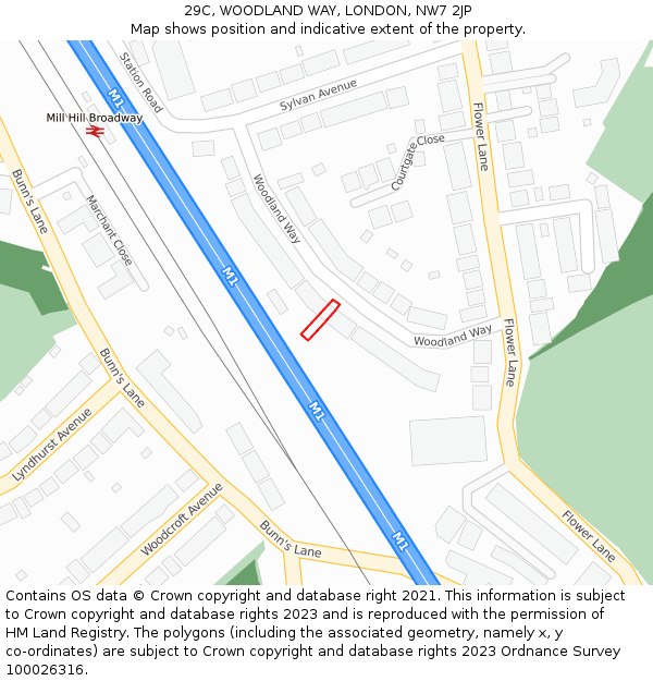 29C, WOODLAND WAY, LONDON, NW7 2JP: Location map and indicative extent of plot