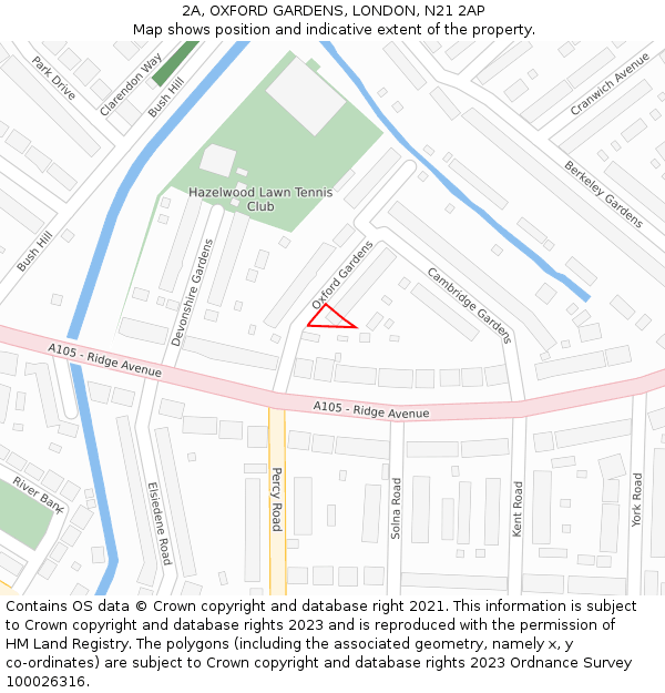 2A, OXFORD GARDENS, LONDON, N21 2AP: Location map and indicative extent of plot