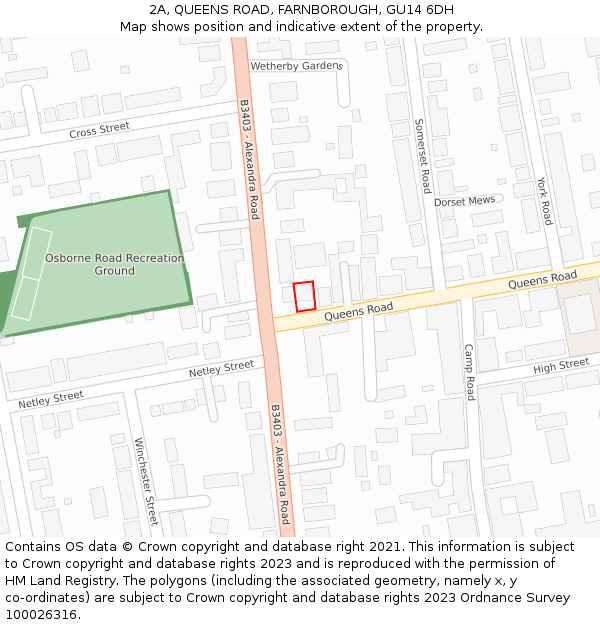 2A, QUEENS ROAD, FARNBOROUGH, GU14 6DH: Location map and indicative extent of plot