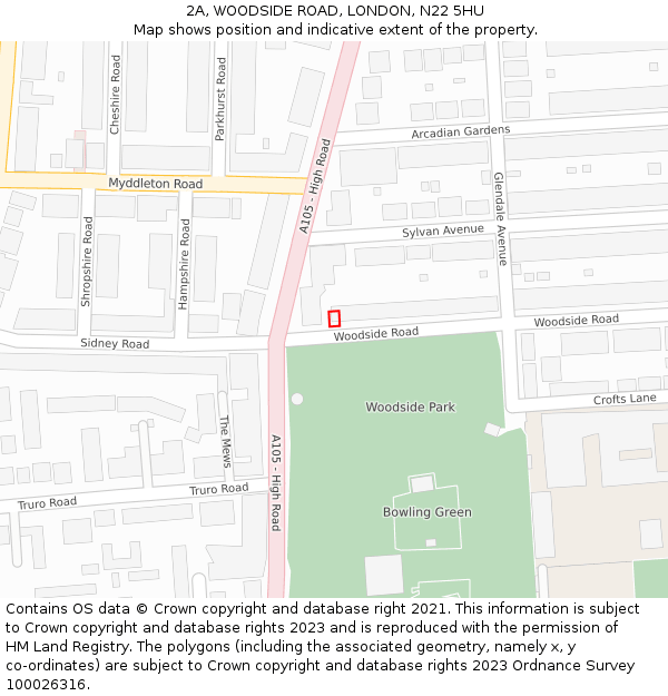 2A, WOODSIDE ROAD, LONDON, N22 5HU: Location map and indicative extent of plot