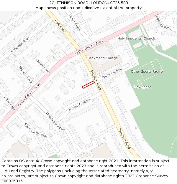 2C, TENNISON ROAD, LONDON, SE25 5RR: Location map and indicative extent of plot