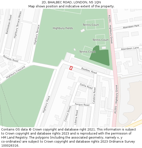 2D, BAALBEC ROAD, LONDON, N5 1QN: Location map and indicative extent of plot