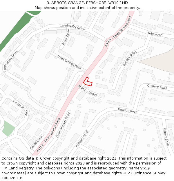 3, ABBOTS GRANGE, PERSHORE, WR10 1HD: Location map and indicative extent of plot