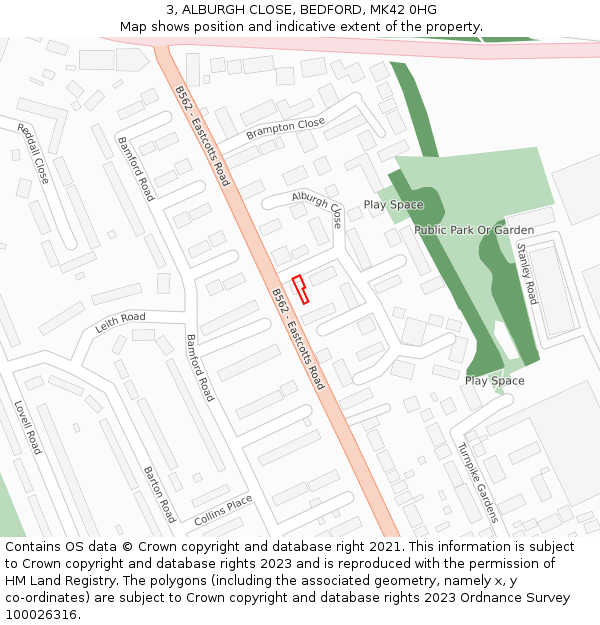 3, ALBURGH CLOSE, BEDFORD, MK42 0HG: Location map and indicative extent of plot