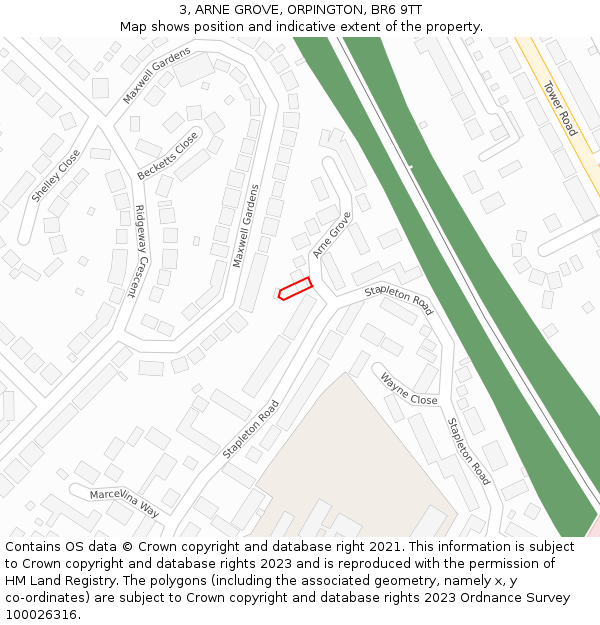 3, ARNE GROVE, ORPINGTON, BR6 9TT: Location map and indicative extent of plot