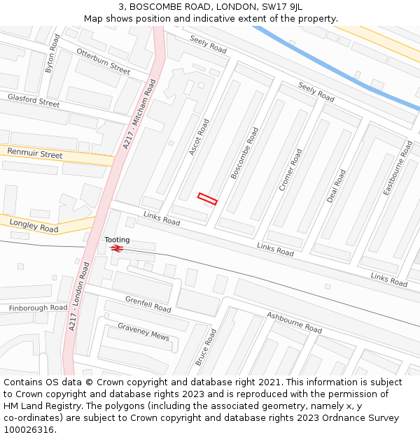 3, BOSCOMBE ROAD, LONDON, SW17 9JL: Location map and indicative extent of plot