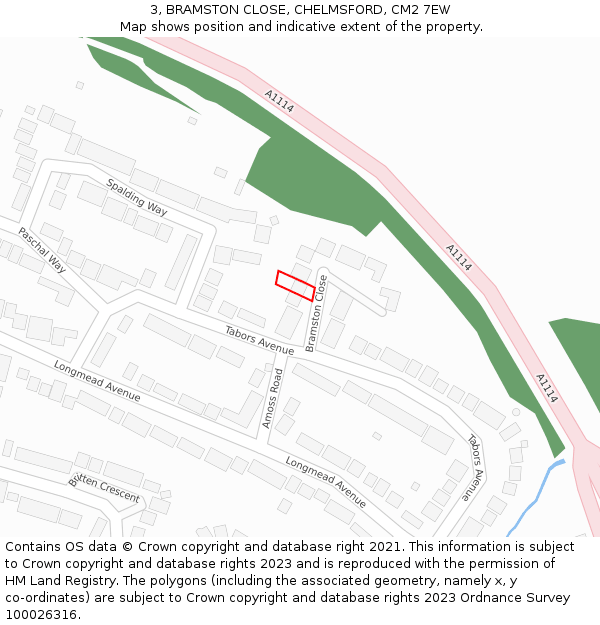 3, BRAMSTON CLOSE, CHELMSFORD, CM2 7EW: Location map and indicative extent of plot