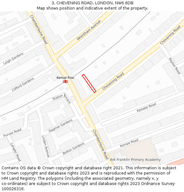 3, CHEVENING ROAD, LONDON, NW6 6DB: Location map and indicative extent of plot