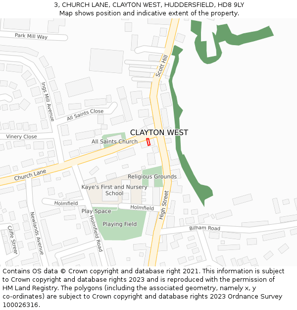 3, CHURCH LANE, CLAYTON WEST, HUDDERSFIELD, HD8 9LY: Location map and indicative extent of plot