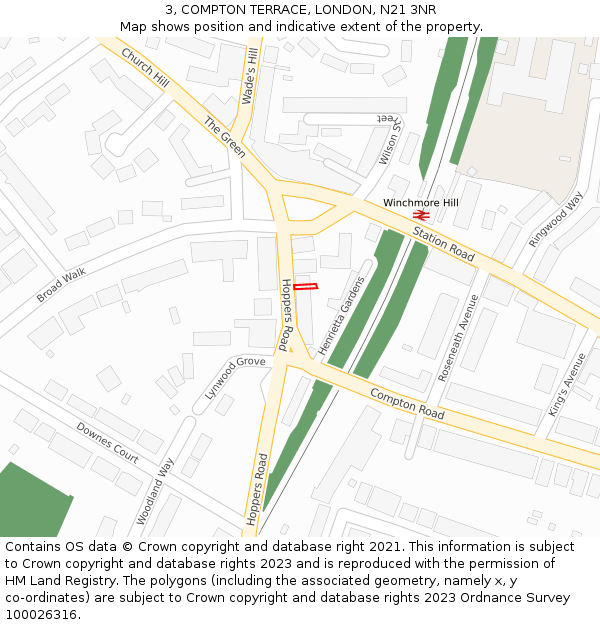 3, COMPTON TERRACE, LONDON, N21 3NR: Location map and indicative extent of plot