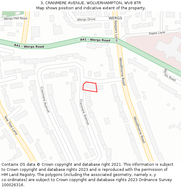 3, CRANMERE AVENUE, WOLVERHAMPTON, WV6 8TR: Location map and indicative extent of plot