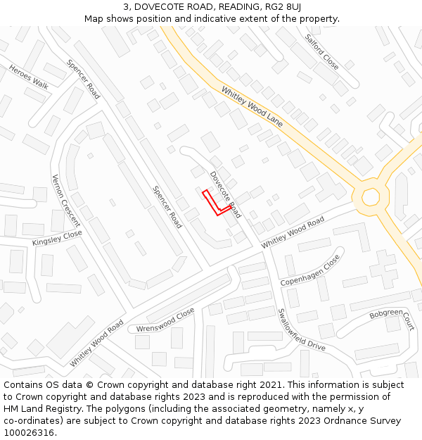 3, DOVECOTE ROAD, READING, RG2 8UJ: Location map and indicative extent of plot