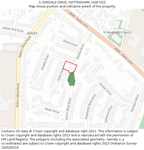 3, ESKDALE DRIVE, NOTTINGHAM, NG8 5GZ: Location map and indicative extent of plot