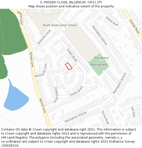 3, FRODEN CLOSE, BILLERICAY, CM11 2TY: Location map and indicative extent of plot