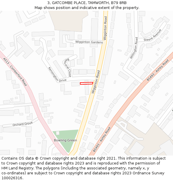 3, GATCOMBE PLACE, TAMWORTH, B79 8RB: Location map and indicative extent of plot