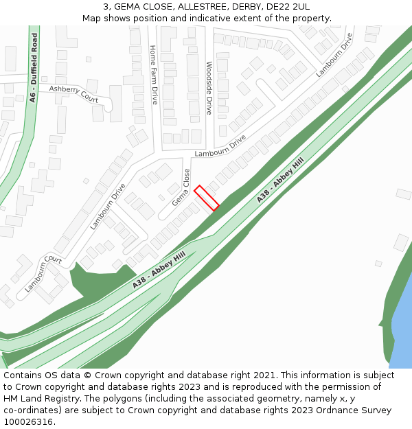 3, GEMA CLOSE, ALLESTREE, DERBY, DE22 2UL: Location map and indicative extent of plot