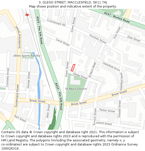 3, GLEGG STREET, MACCLESFIELD, SK11 7AJ: Location map and indicative extent of plot