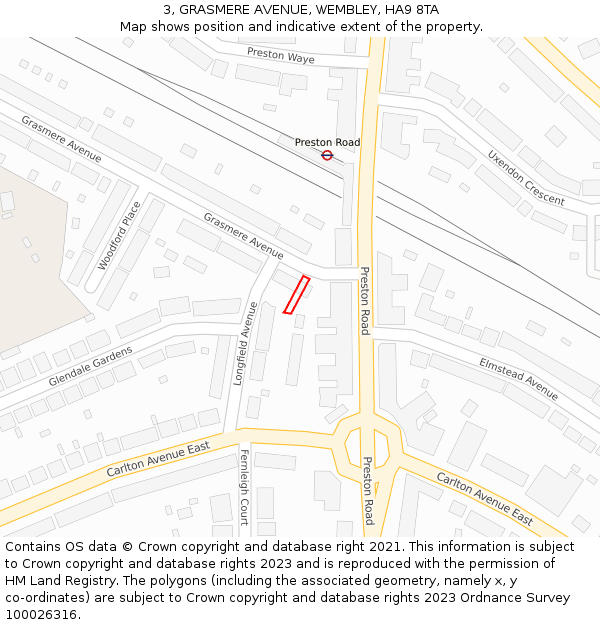 3, GRASMERE AVENUE, WEMBLEY, HA9 8TA: Location map and indicative extent of plot