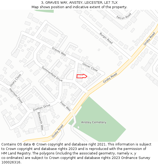 3, GRAVES WAY, ANSTEY, LEICESTER, LE7 7LX: Location map and indicative extent of plot