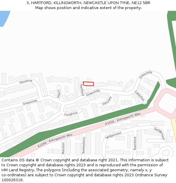 3, HARTFORD, KILLINGWORTH, NEWCASTLE UPON TYNE, NE12 5BR: Location map and indicative extent of plot