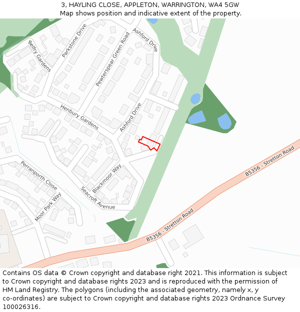 3, HAYLING CLOSE, APPLETON, WARRINGTON, WA4 5GW: Location map and indicative extent of plot