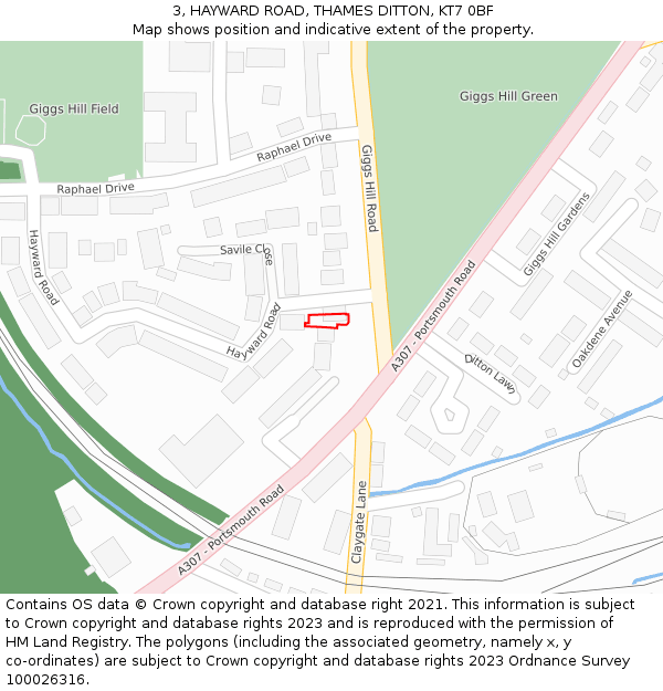 3, HAYWARD ROAD, THAMES DITTON, KT7 0BF: Location map and indicative extent of plot