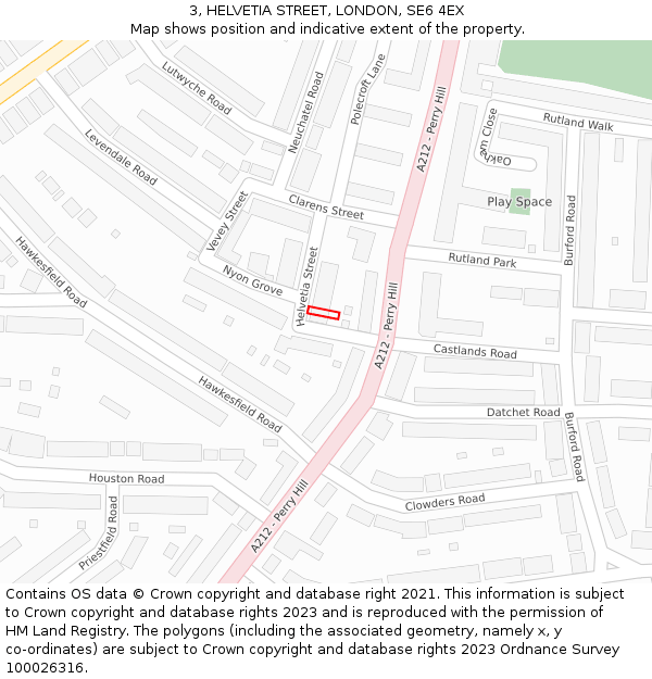 3, HELVETIA STREET, LONDON, SE6 4EX: Location map and indicative extent of plot