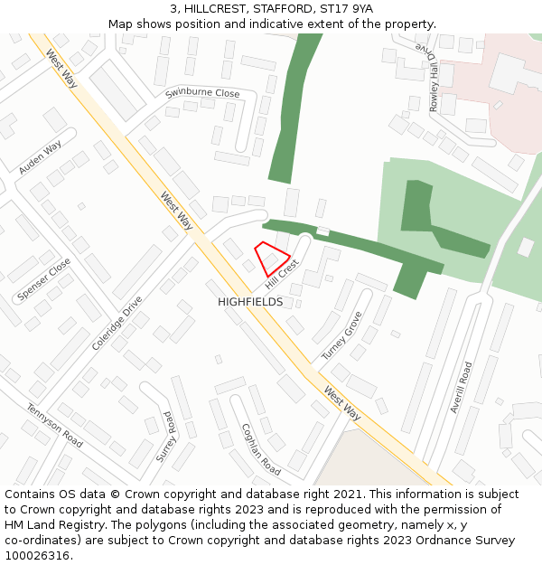 3, HILLCREST, STAFFORD, ST17 9YA: Location map and indicative extent of plot