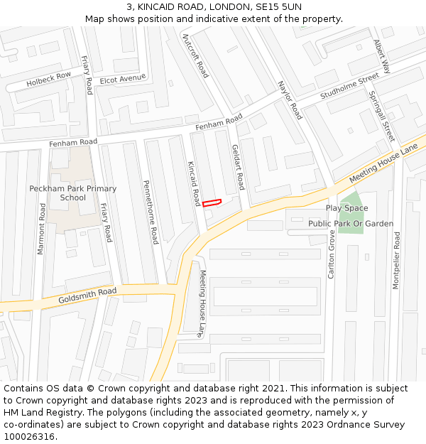 3, KINCAID ROAD, LONDON, SE15 5UN: Location map and indicative extent of plot