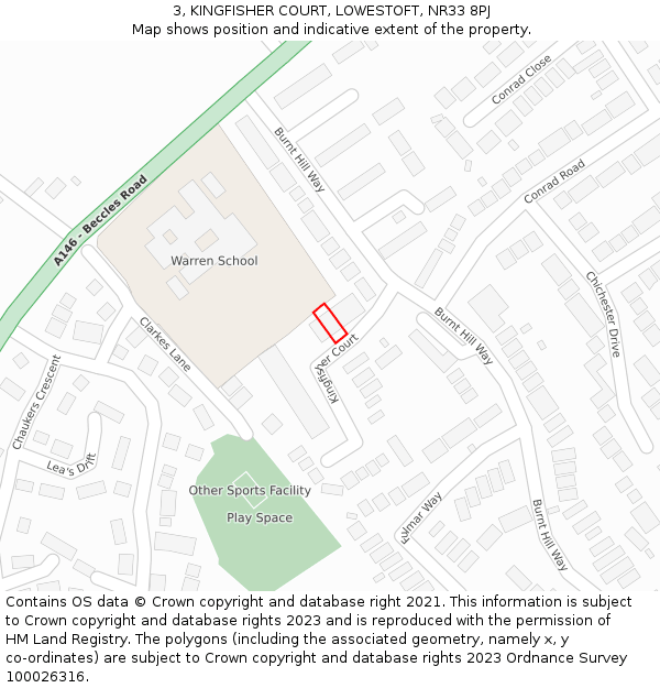 3, KINGFISHER COURT, LOWESTOFT, NR33 8PJ: Location map and indicative extent of plot